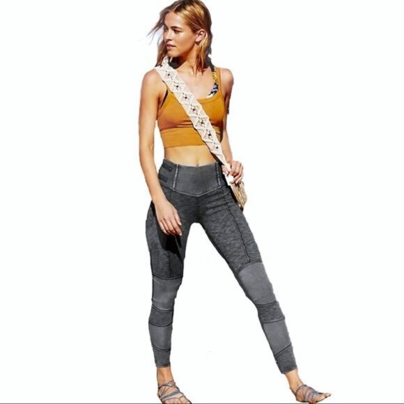 Free People Movement Catch Me If You Can Gray Moto Leggings - Picture 1 of 10